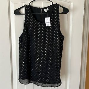 J. Crew Black and Gold Sleeveless Blouse - Size Small, New With Tags